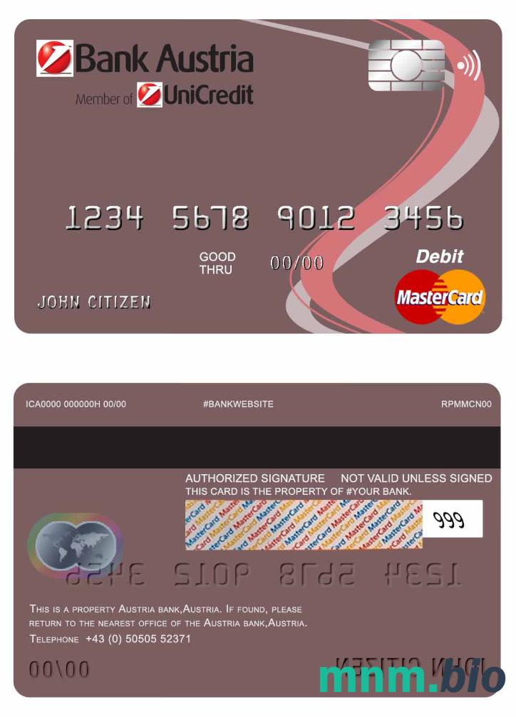Austria Bank Austria mastercard debet karta przykład w formacie PSD